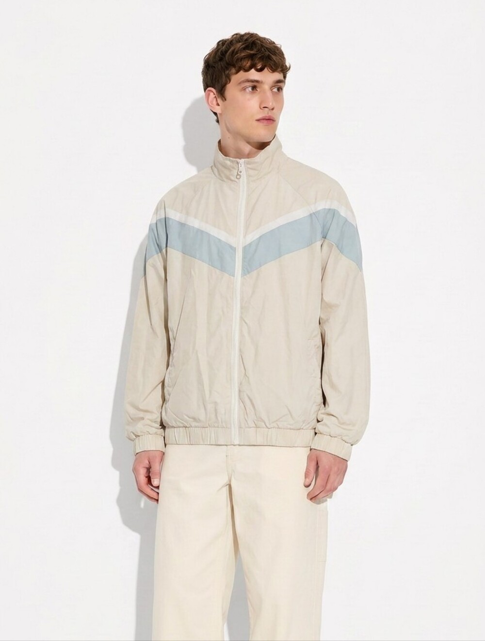 Original Use Men's Retro Track Windbreaker Jacket - Cream XS